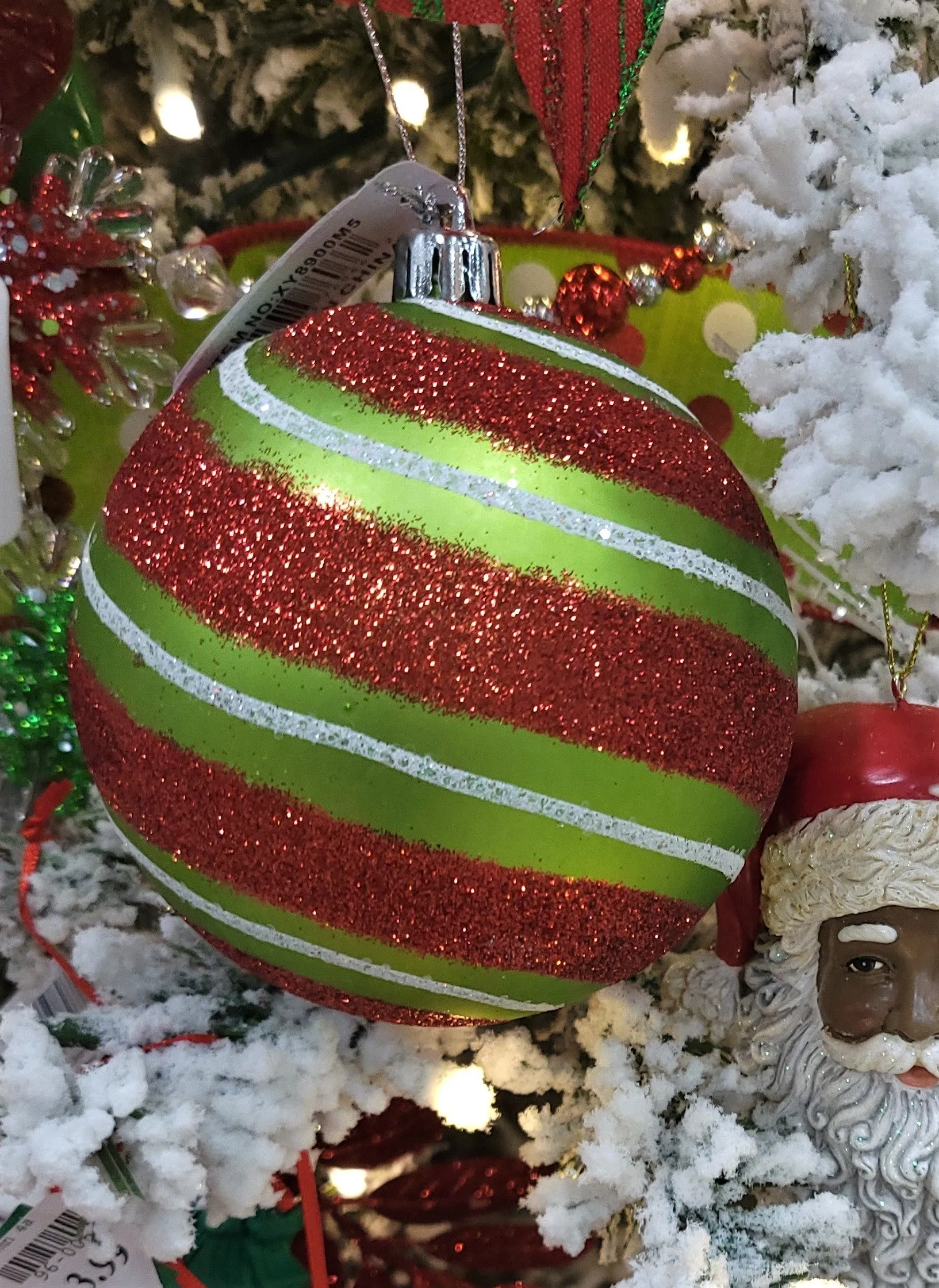 100MM Glitter Diagonal Stripe Ball Ornament