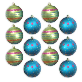 12 Pack of Mardi Gras Ball Ornaments with Glitter Enhancements