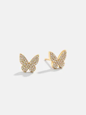 18K Gold Butterfly Earrings - Clear/Gold