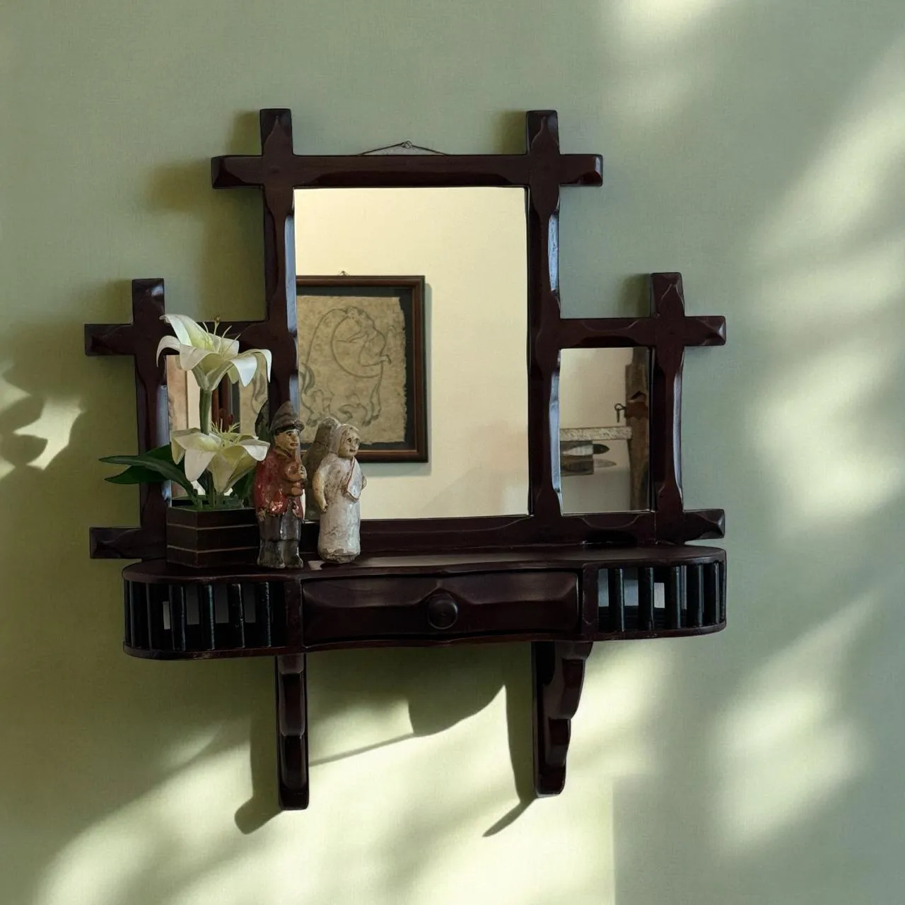 Antique Wooden Mirror with Shelf  : Aaina 1