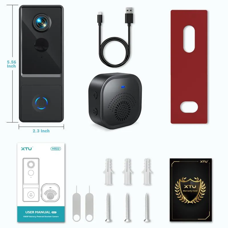 【Best Deal】Xtu Doorbell Camera Wireless - Video with Chime, Voice Changer, 2-Way Audio, AI Smart Human Detection, Works Alexa & Google Assista, Real Time Alert for Home Security, 2.4Ghz Wifi (MR02)