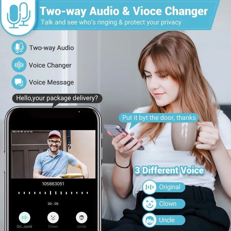 【Best Deal】Xtu Doorbell Camera Wireless - Video with Chime, Voice Changer, 2-Way Audio, AI Smart Human Detection, Works Alexa & Google Assista, Real Time Alert for Home Security, 2.4Ghz Wifi (MR02)