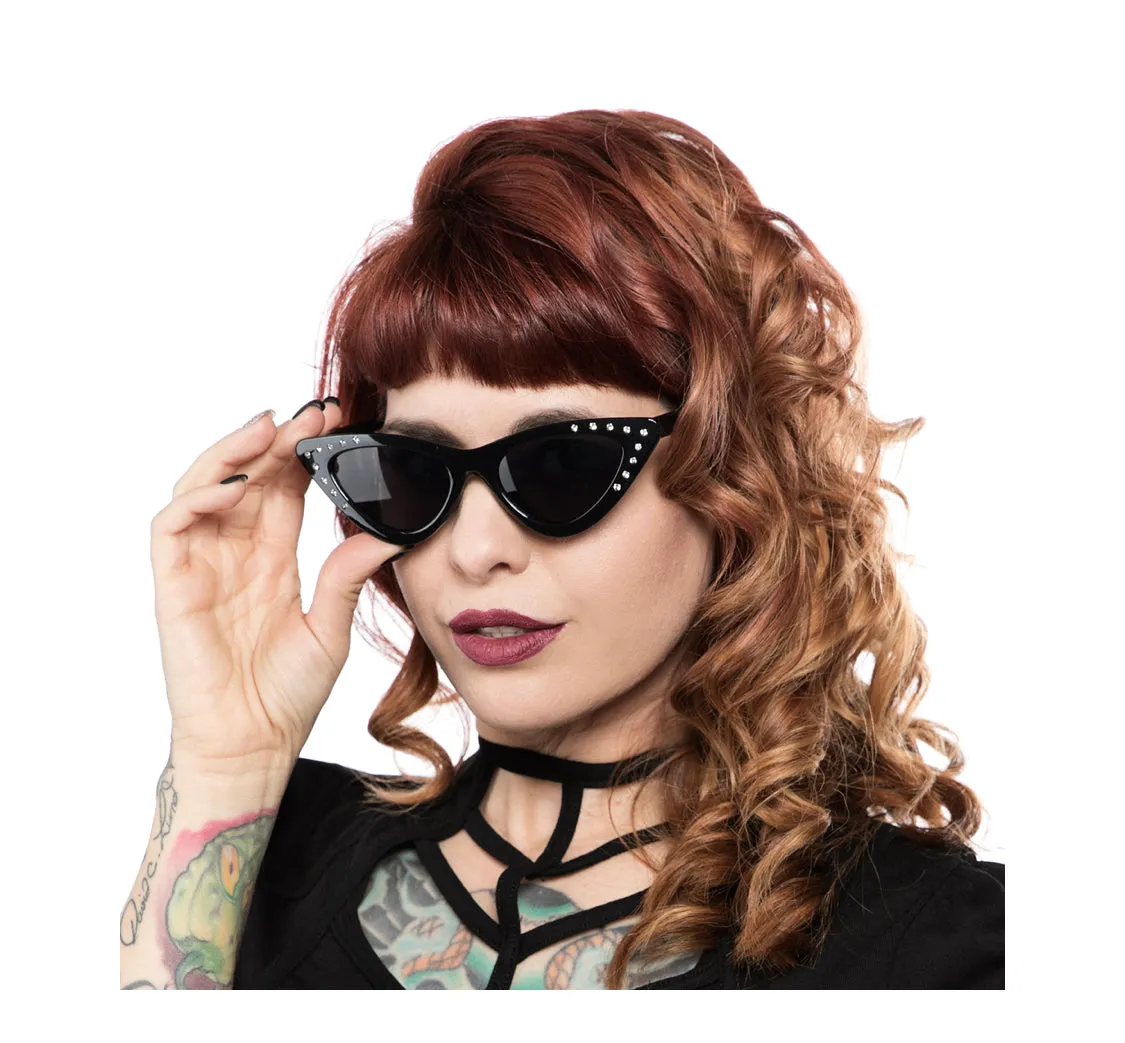 Black and Crystal Rhinestone Cat Eye Sunglasses