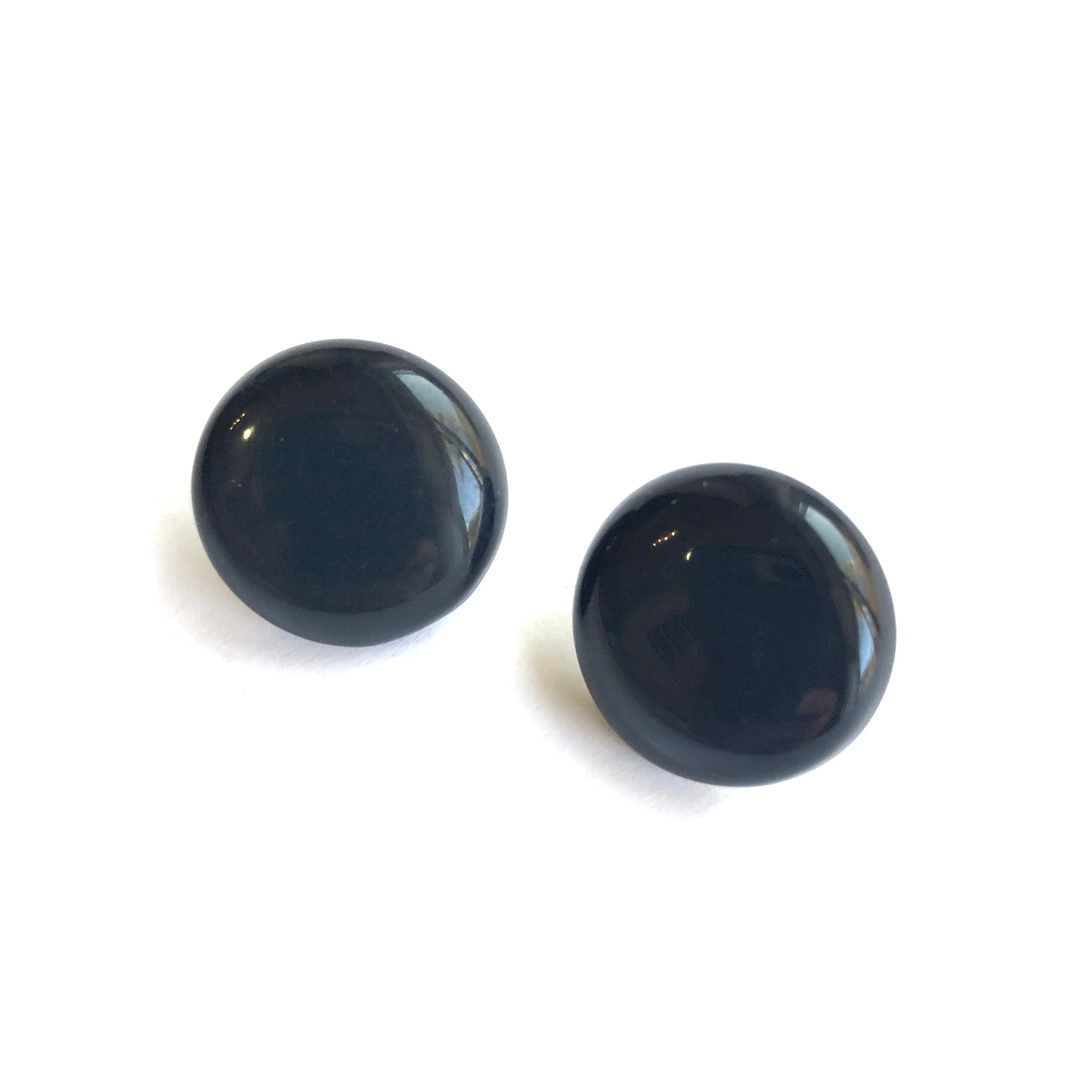 Black Moonglow Beveled Disc Stud Earrings