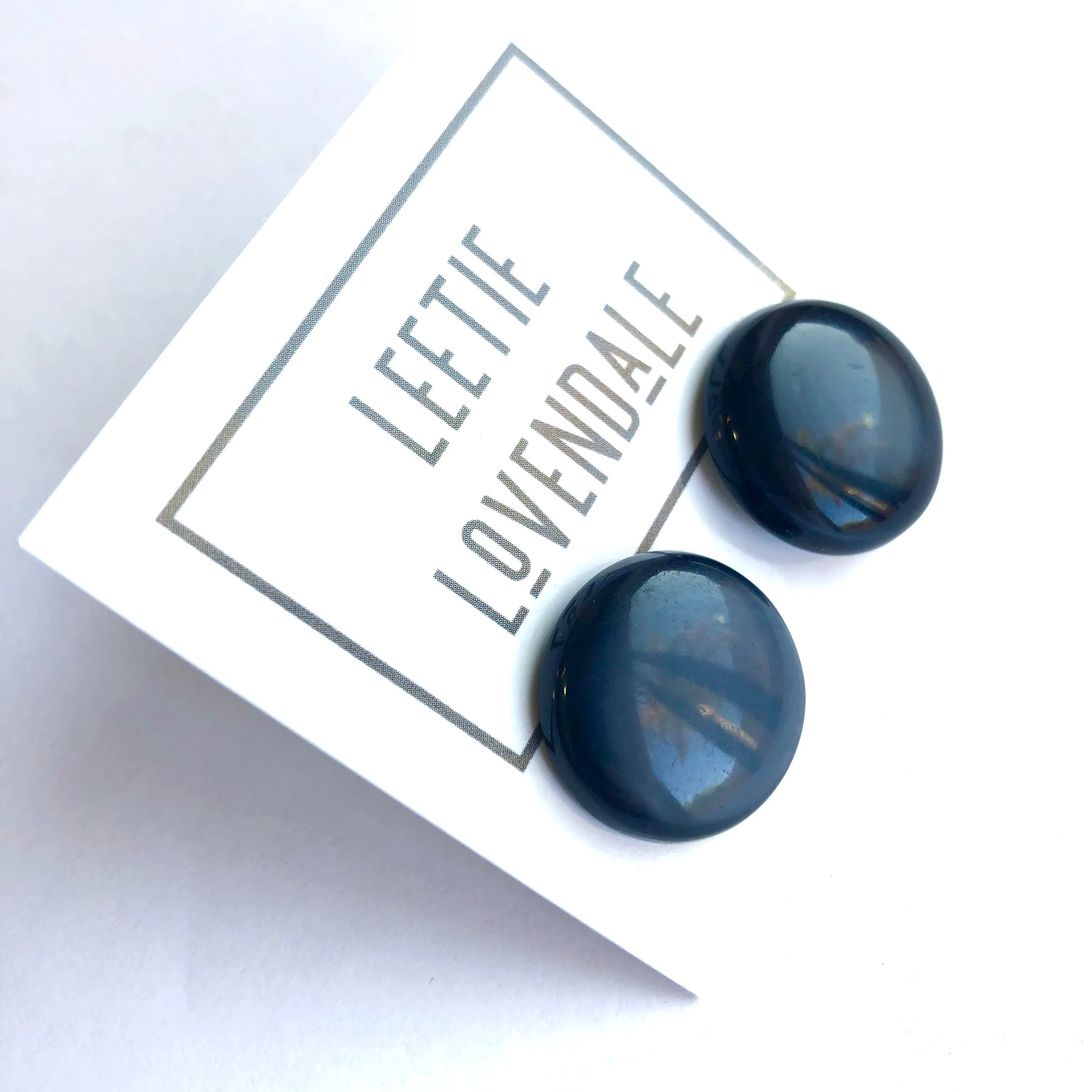 Black Moonglow Beveled Disc Stud Earrings