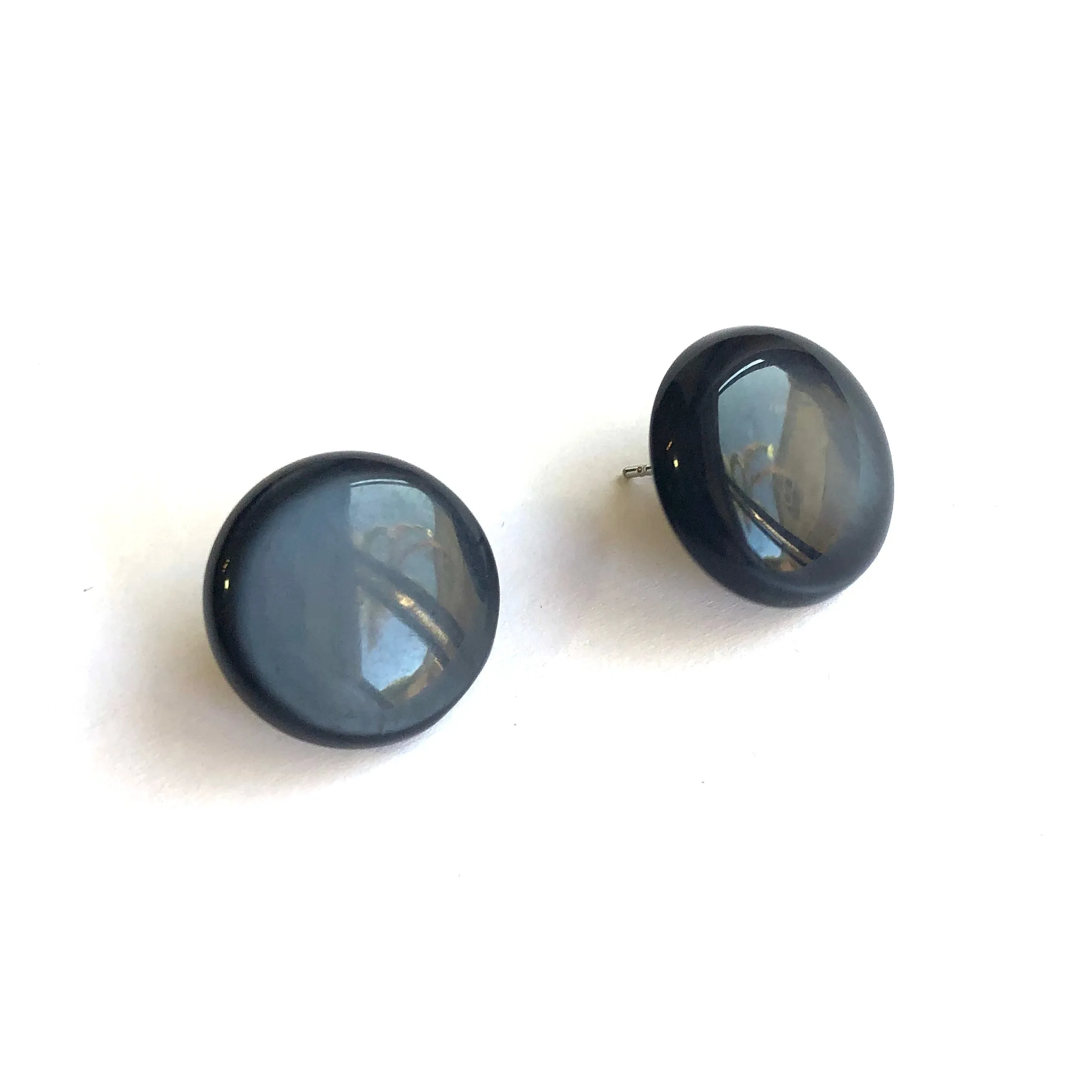 Black Moonglow Beveled Disc Stud Earrings