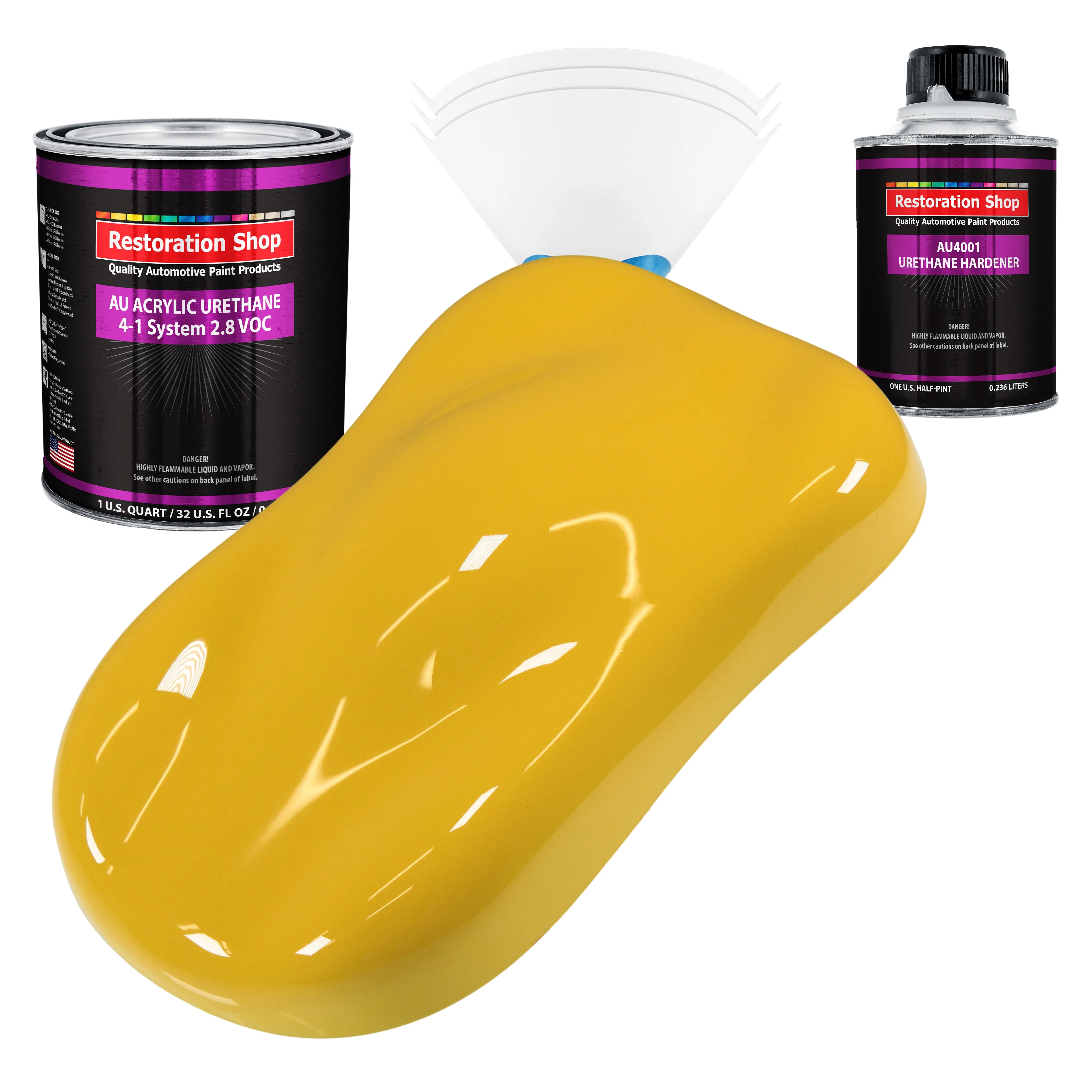 Canary Yellow Acrylic Urethane Auto Paint - Complete Quart Paint Kit - Professional Single Stage Automotive Car Truck Coating, 4:1 Mix Ratio 2.8 VOC