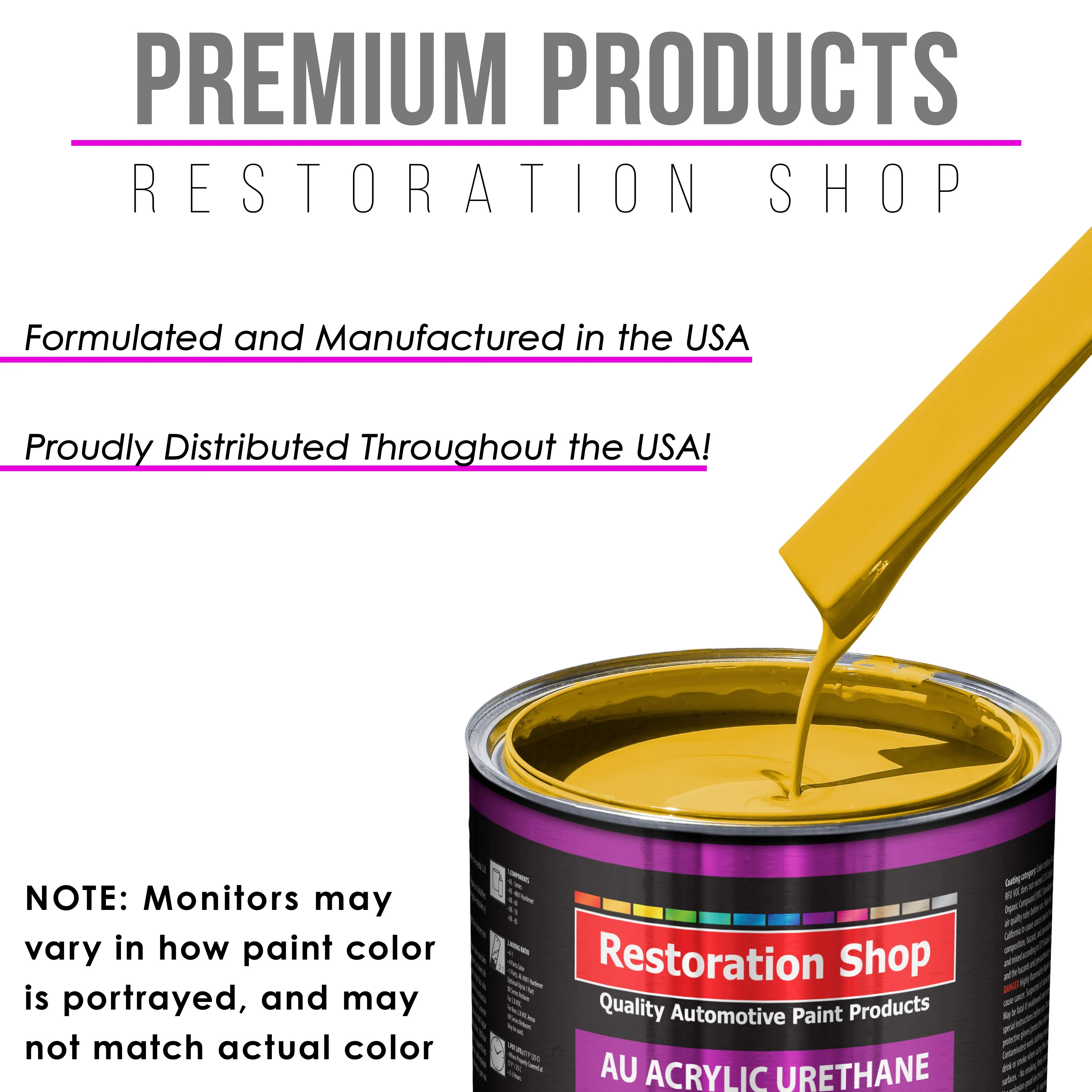 Canary Yellow Acrylic Urethane Auto Paint - Complete Quart Paint Kit - Professional Single Stage Automotive Car Truck Coating, 4:1 Mix Ratio 2.8 VOC