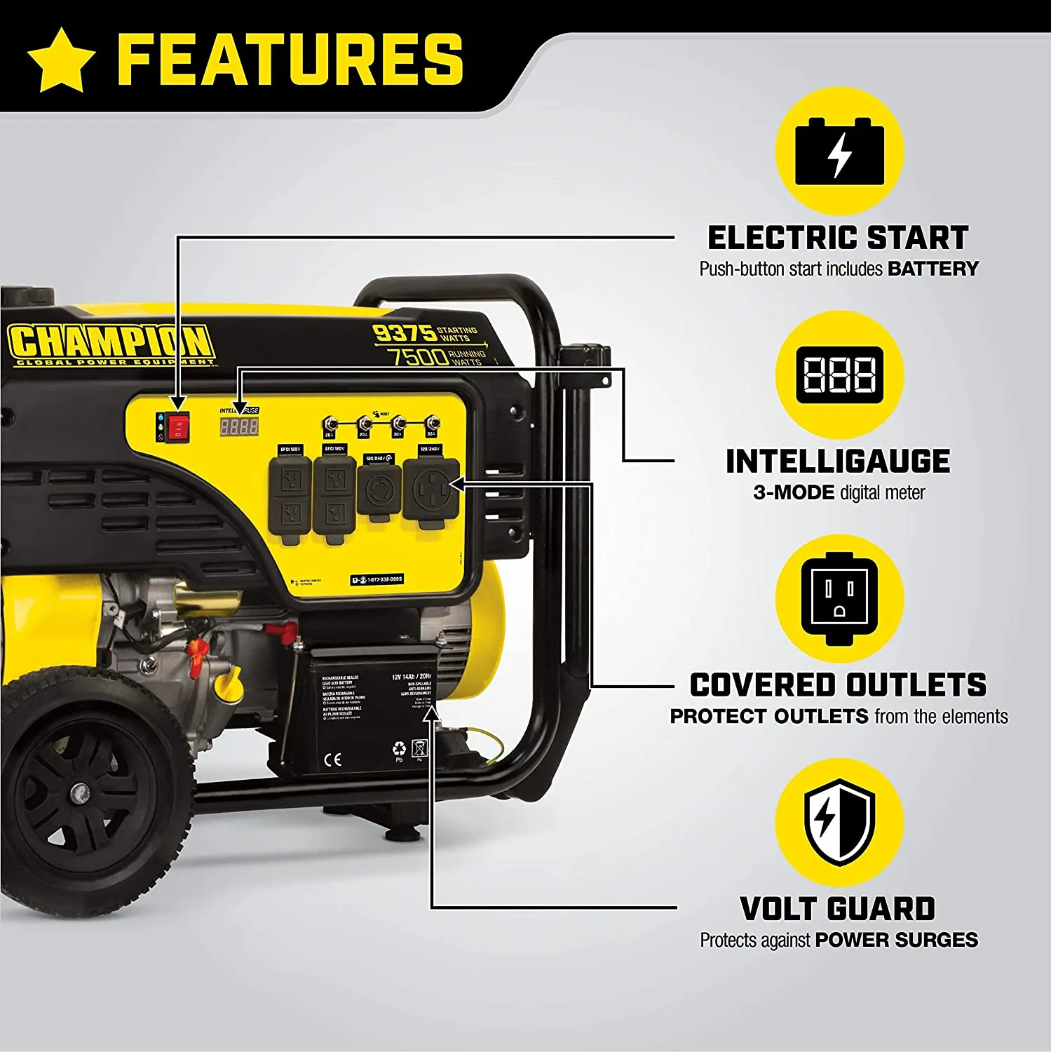 Champion 100813 7500W/9375W 50 Amp Gas Electric Start Generator New