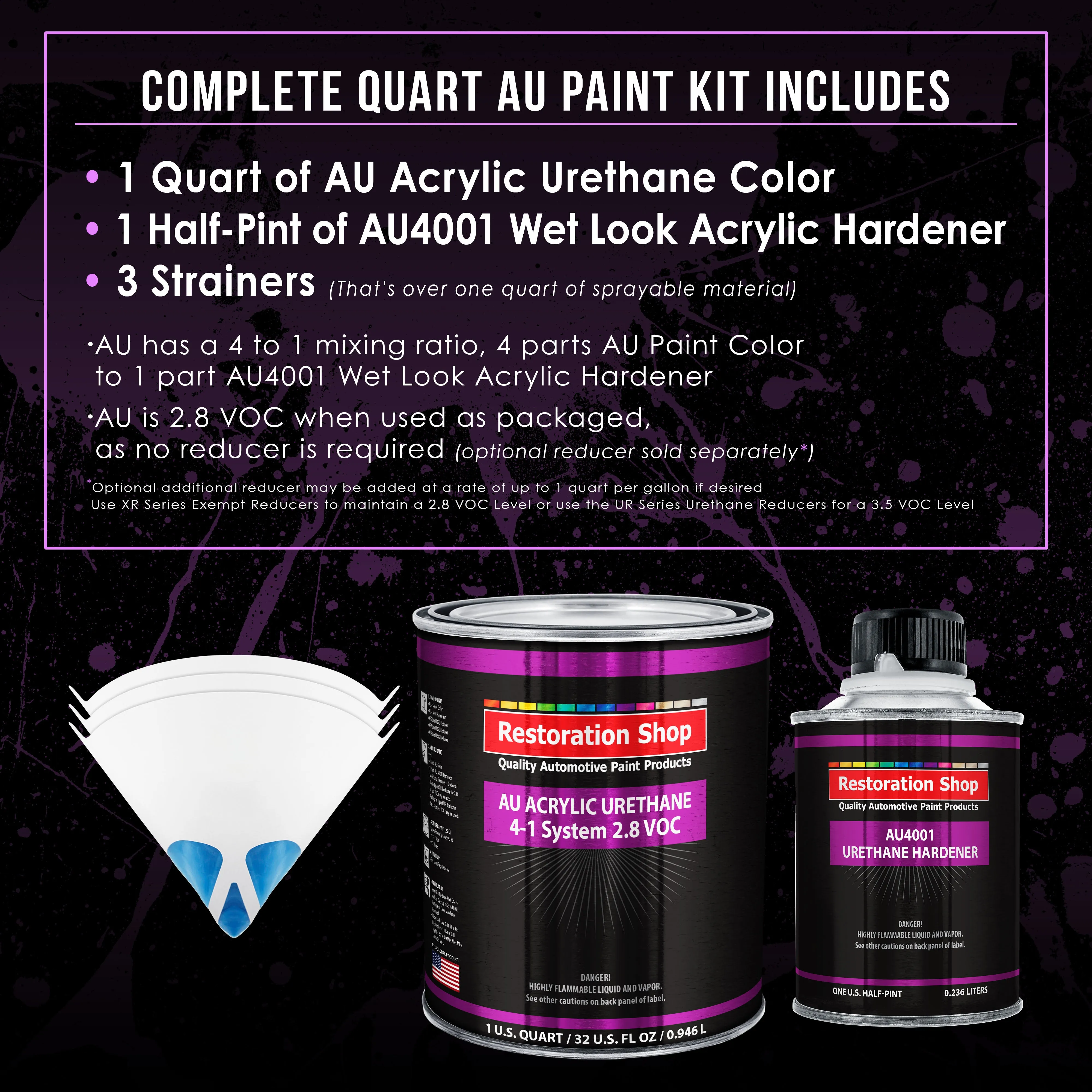 Cosmic Blue Metallic Acrylic Urethane Auto Paint - Complete Quart Paint Kit - Professional Single Stage Automotive Car Coating, 4:1 Mix Ratio 2.8 VOC