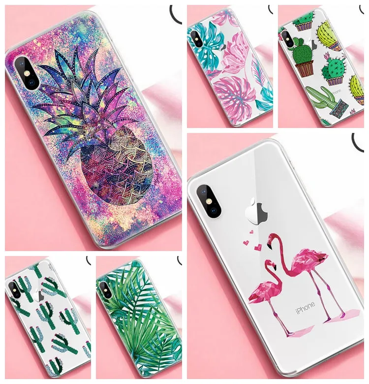 Cute Phone Case For iPhone 7 8 Plus 6 6S X XS Max XR 5 5s SE Soft Silicone Cover For iPhone 6 S PLUS 7 8 Cactus Flamingo Cases