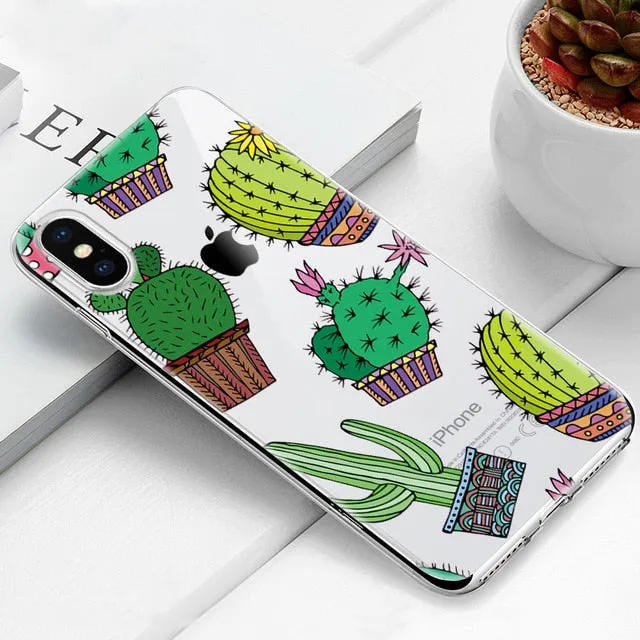 Cute Phone Case For iPhone 7 8 Plus 6 6S X XS Max XR 5 5s SE Soft Silicone Cover For iPhone 6 S PLUS 7 8 Cactus Flamingo Cases