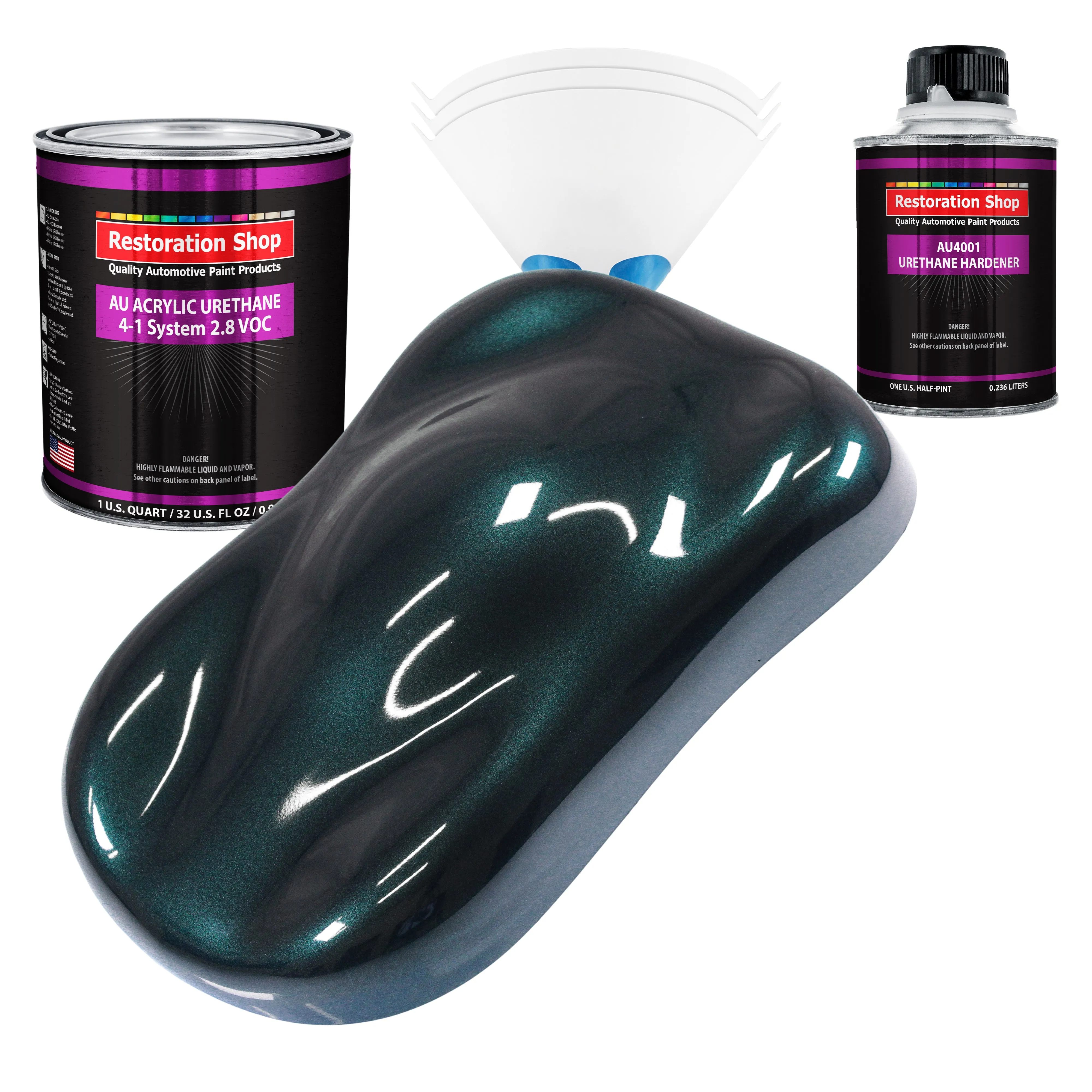 Dark Turquoise Metallic Acrylic Urethane Auto Paint (Complete Quart Paint Kit) Professional Single Stage Automotive Car Coating, 4:1 Mix Ratio 2.8 VOC