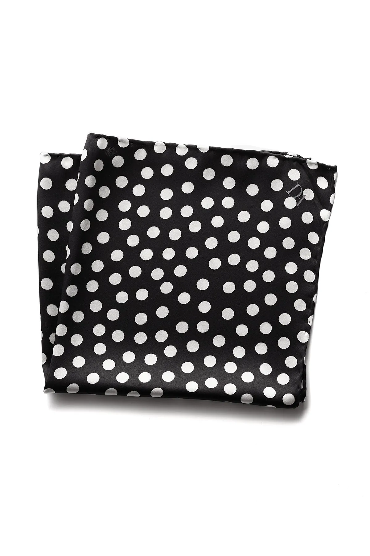 David August Black with White Polka-Dot Italian Silk Pocket Square