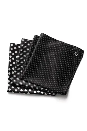 David August Black with White Polka-Dot Italian Silk Pocket Square