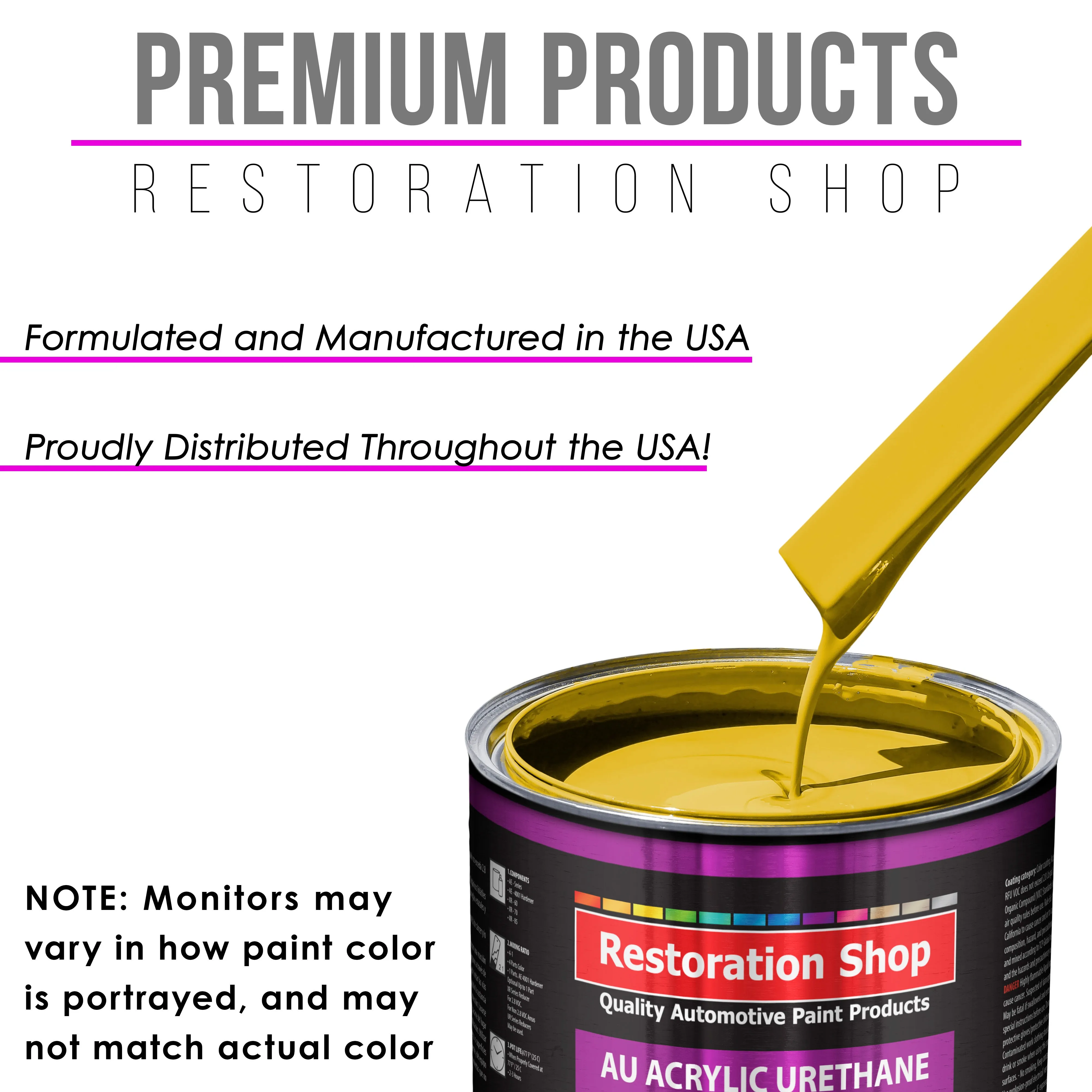 Daytona Yellow Acrylic Urethane Auto Paint - Complete Quart Paint Kit - Professional Single Stage Automotive Car Truck Coating, 4:1 Mix Ratio 2.8 VOC