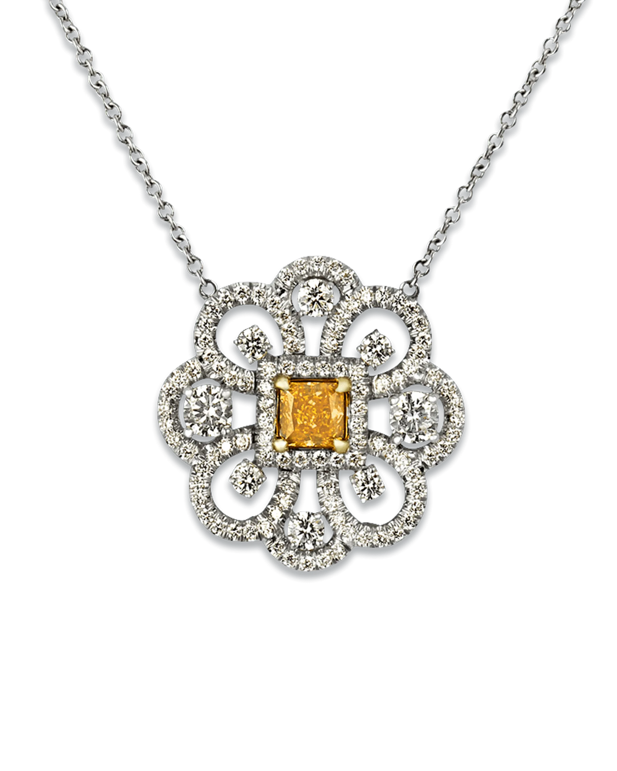 Fancy Vivid Yellowish Orange Diamond Pendant, 0.43 Carat