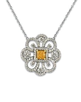 Fancy Vivid Yellowish Orange Diamond Pendant, 0.43 Carat