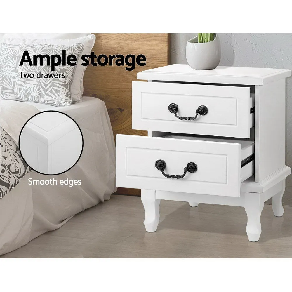 French Provincial 2-Drawer Bedside Table - White | Artiss