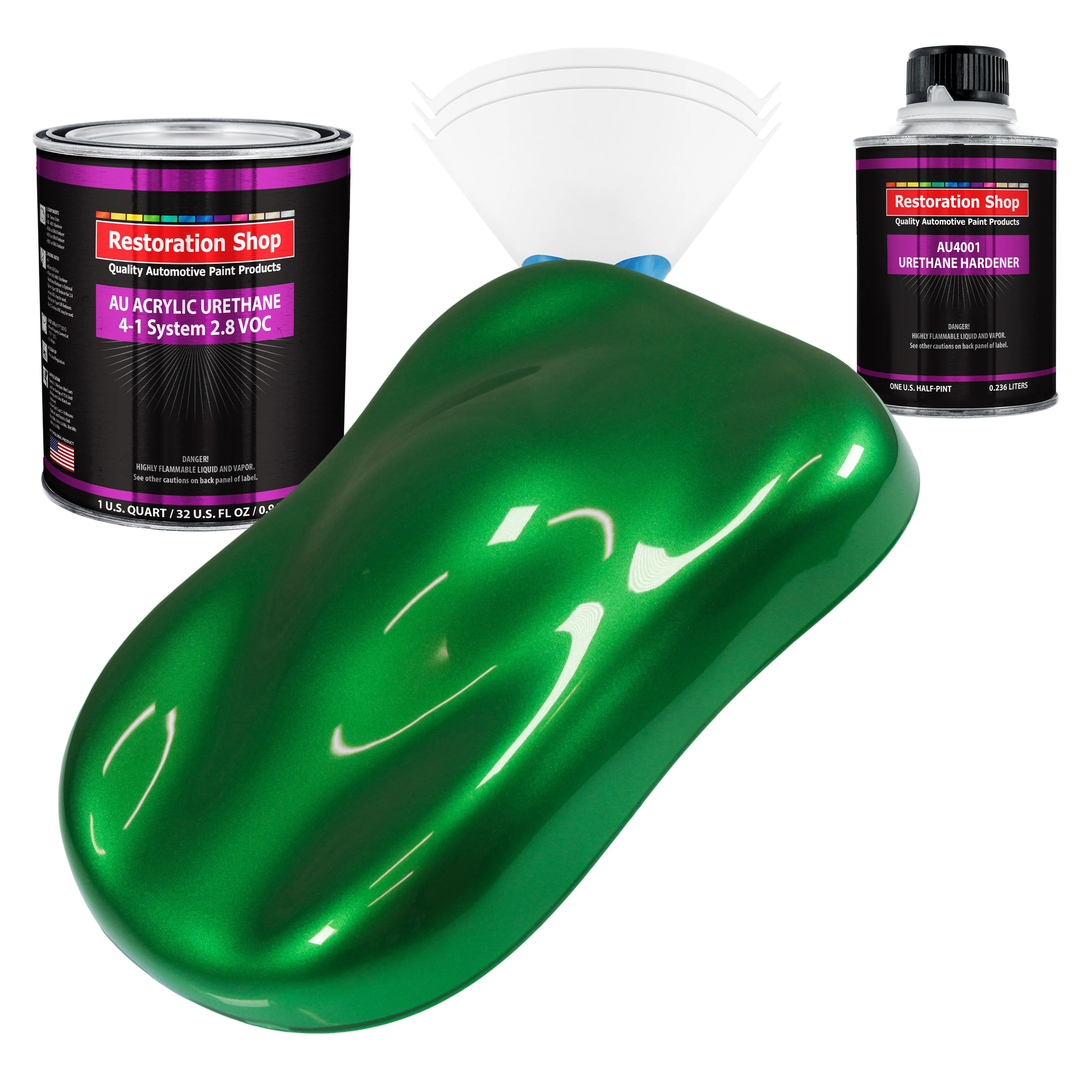 Gasser Green Metallic Acrylic Urethane Auto Paint - Complete Quart Paint Kit - Professional Single Stage Automotive Car Coating, 4:1 Mix Ratio 2.8 VOC