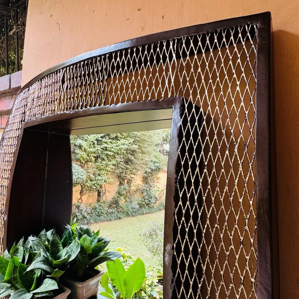 Intricate Metal Jalli Mirror with Ledge : Aaina 6 (2.5 feet)