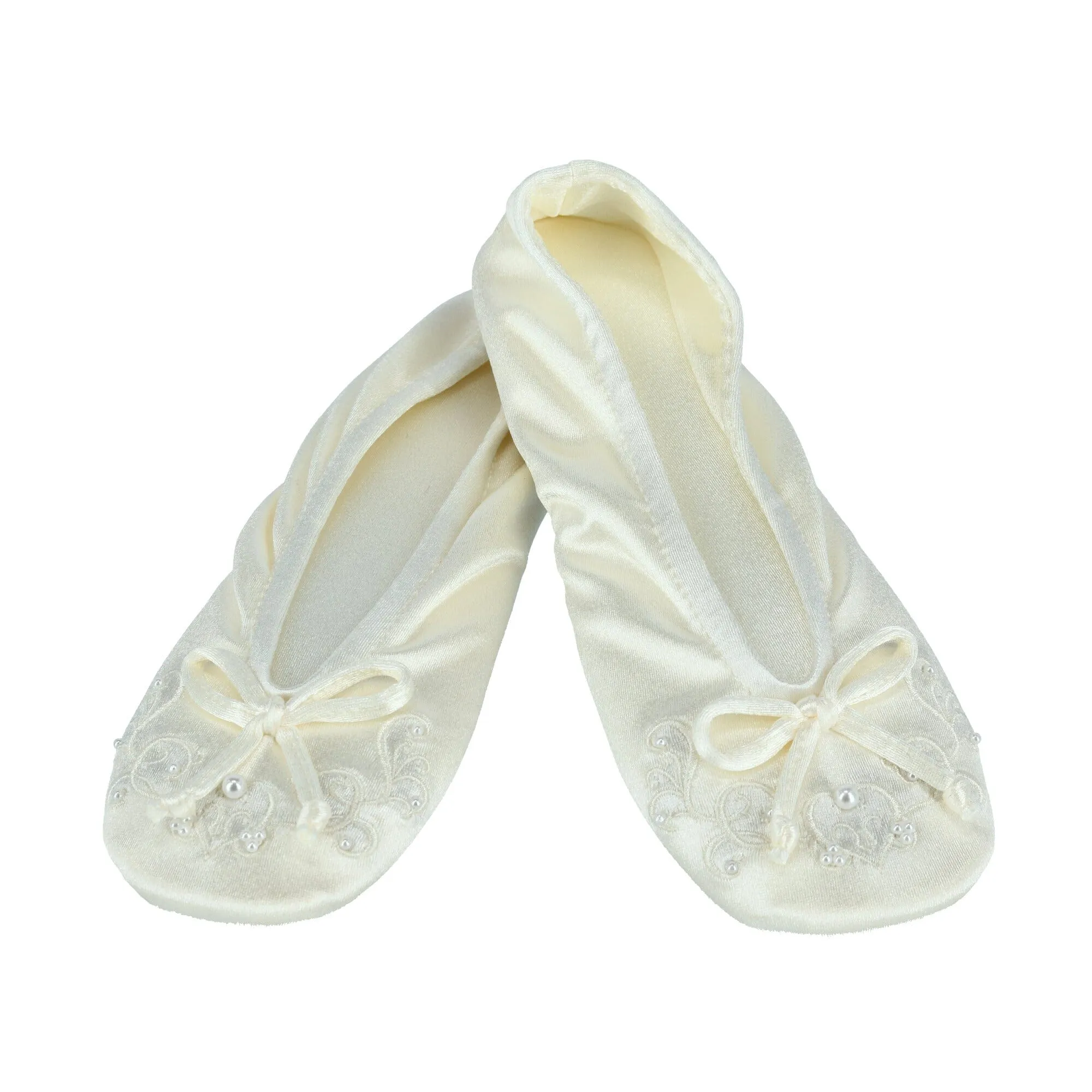 Isotoner Women's Embroidered Pearl Satin Ballerina Slippers