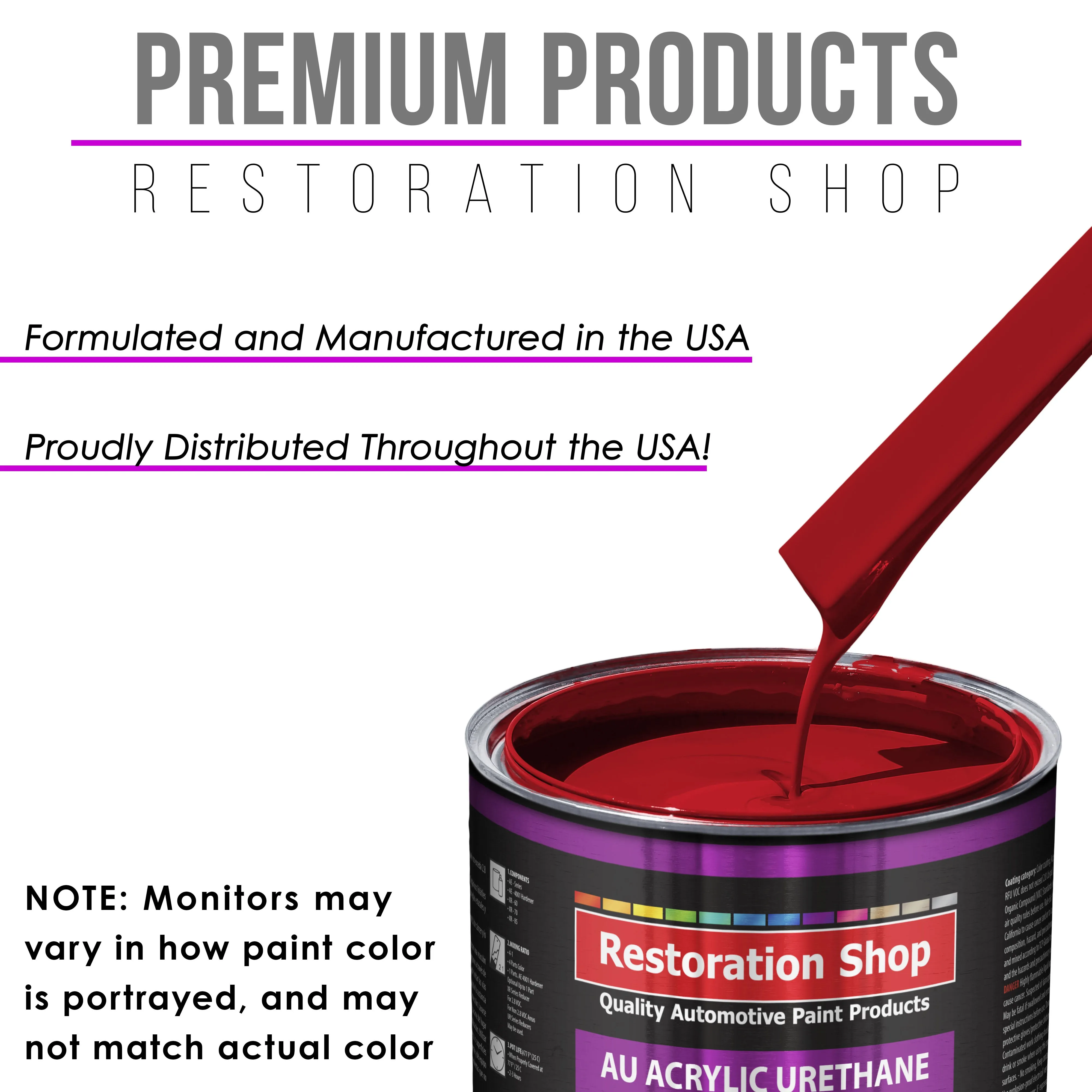 Jalapeno Bright Red Acrylic Urethane Auto Paint - Complete Quart Paint Kit - Professional Single Stage Automotive Car Coating, 4:1 Mix Ratio 2.8 VOC