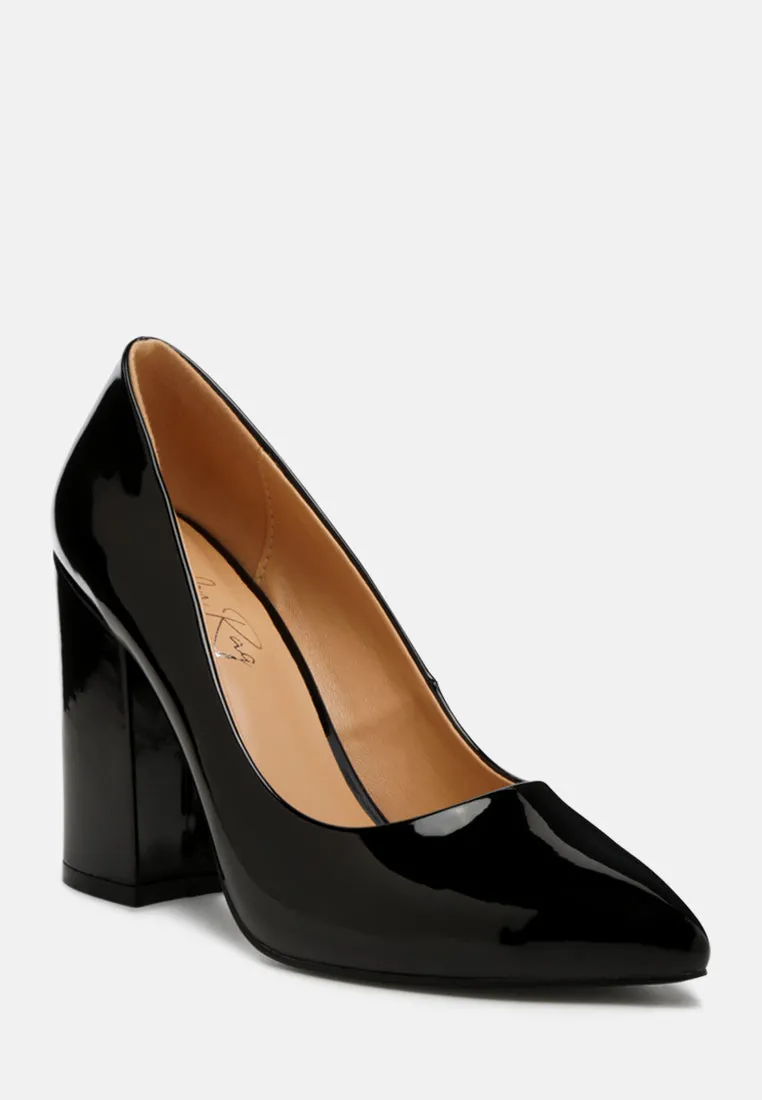 Kamira Patent Block Heeled Pumps