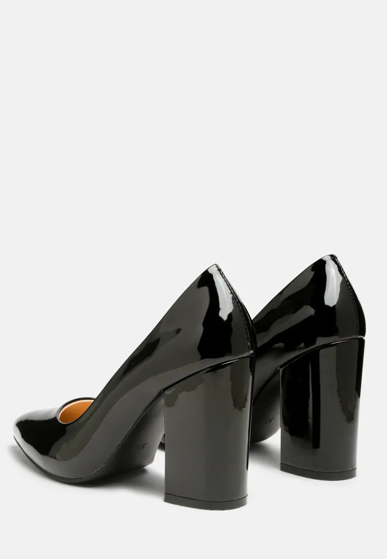 Kamira Patent Block Heeled Pumps