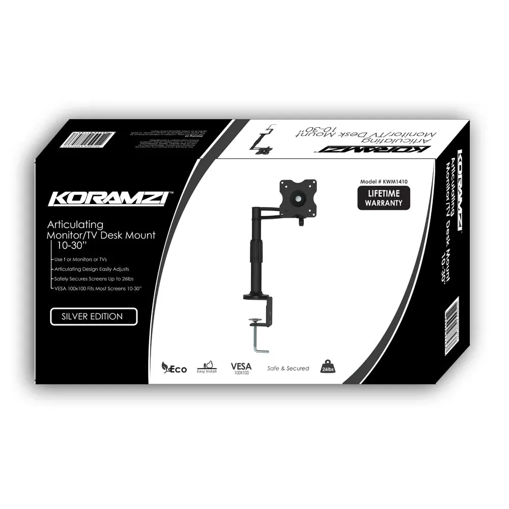 KORAMZI Articulating Monitor Mount/ TV Desk Mount Fits 10 to 30" Monitors and TV (Black