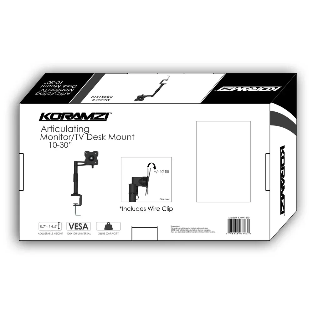 KORAMZI Articulating Monitor Mount/ TV Desk Mount Fits 10 to 30" Monitors and TV (Black