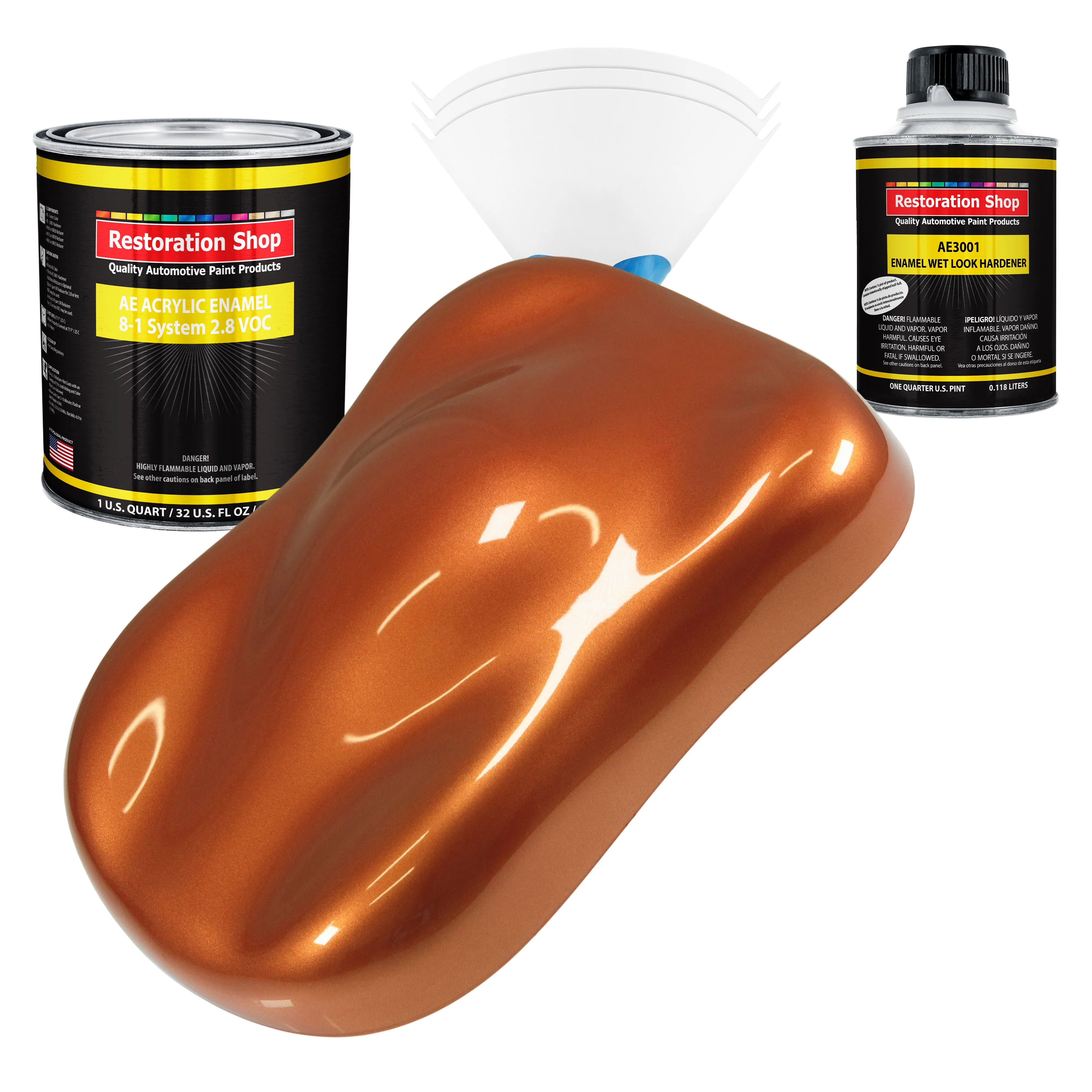 Malibu Sunset Orange Metallic Acrylic Enamel Auto Paint - Complete Quart Paint Kit - Pro Single Stage Automotive Car Coating, 8:1 Mix Ratio 2.8 VOC