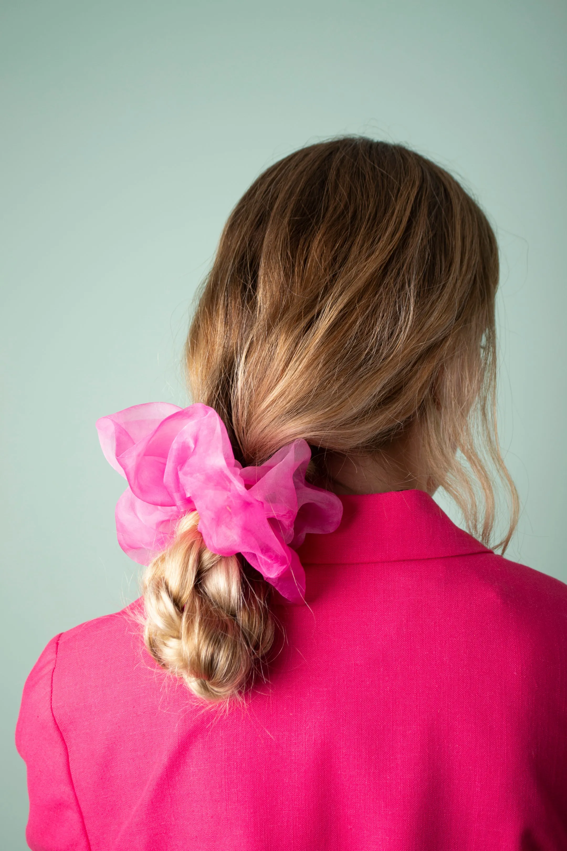 Mega Scrunchie -Silk Organza Neon Pink Tie-Dye