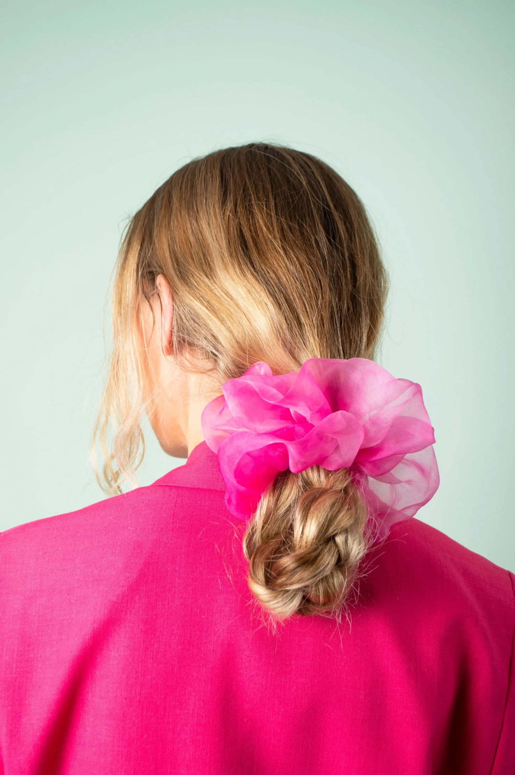 Mega Scrunchie -Silk Organza Neon Pink Tie-Dye