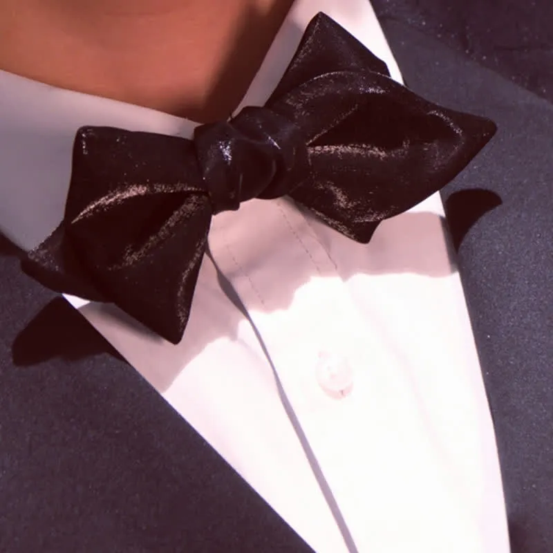 Men's Black Glossy Playful Beard Shape Bow Tie