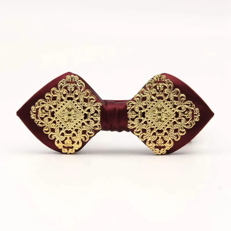 Men's Palace Pattern Gold Metal Pointed Bow Tie