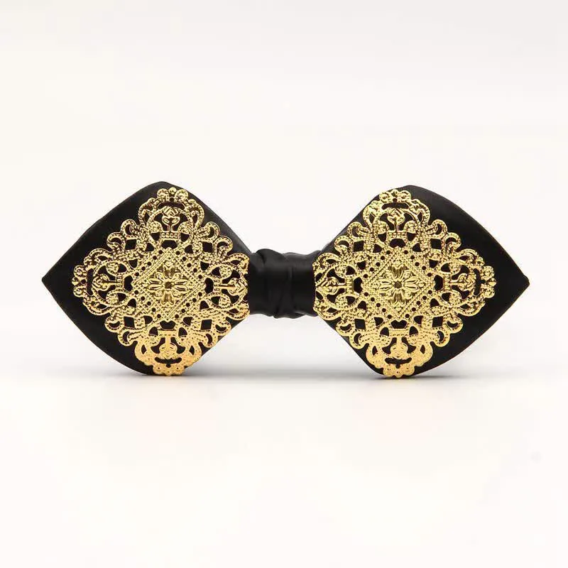 Men's Palace Pattern Gold Metal Pointed Bow Tie