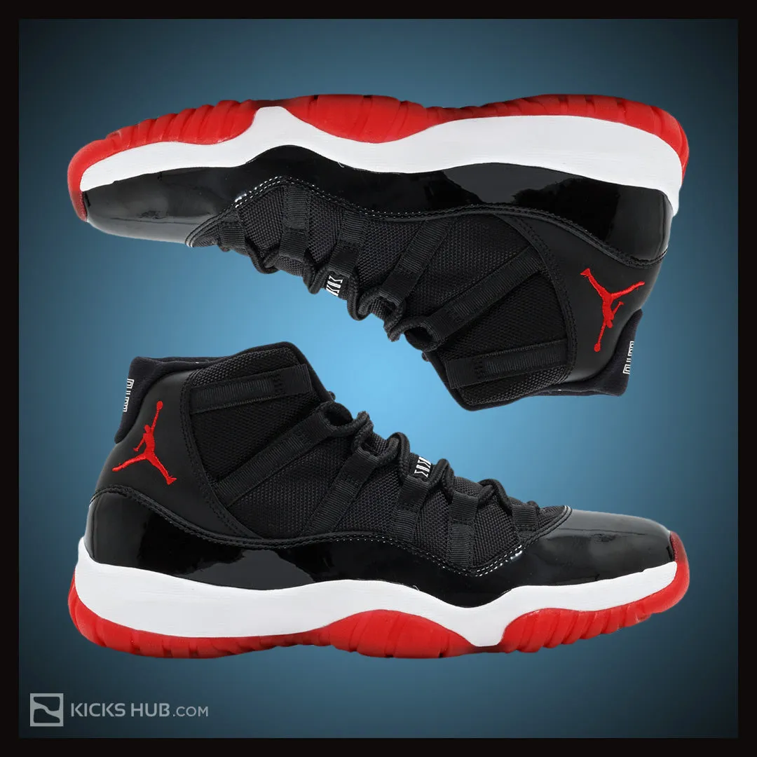 Nike Mens Air Jordan 11 Retro "Bred" Black/Varsity RedWhite Leather Basketball Shoes