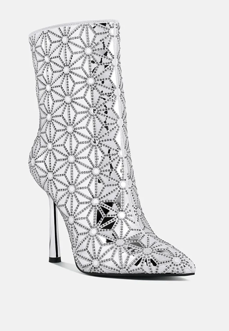 Precious Mirror Embellished High Ankle Boots