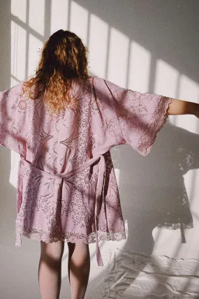 READY TO SHIP One of a Kind Upcycled Purple Lace Print Robe