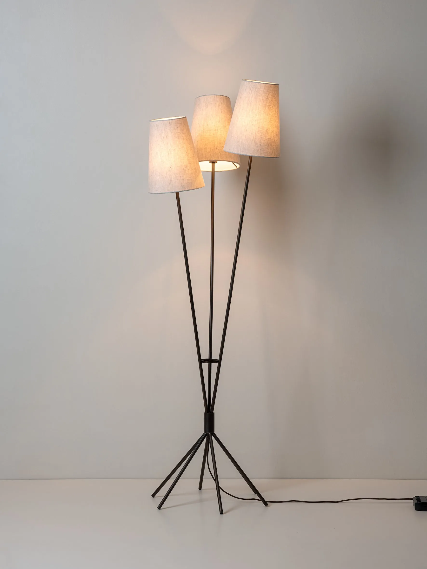 Renwick - 3 light linen and bronze floor lamp