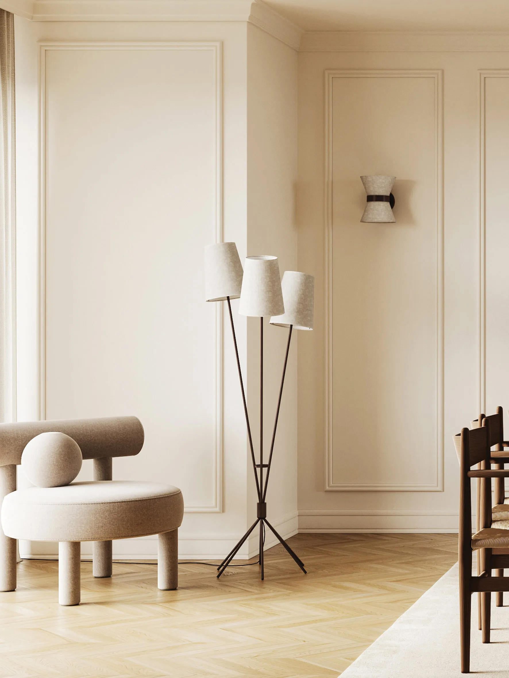 Renwick - 3 light linen and bronze floor lamp