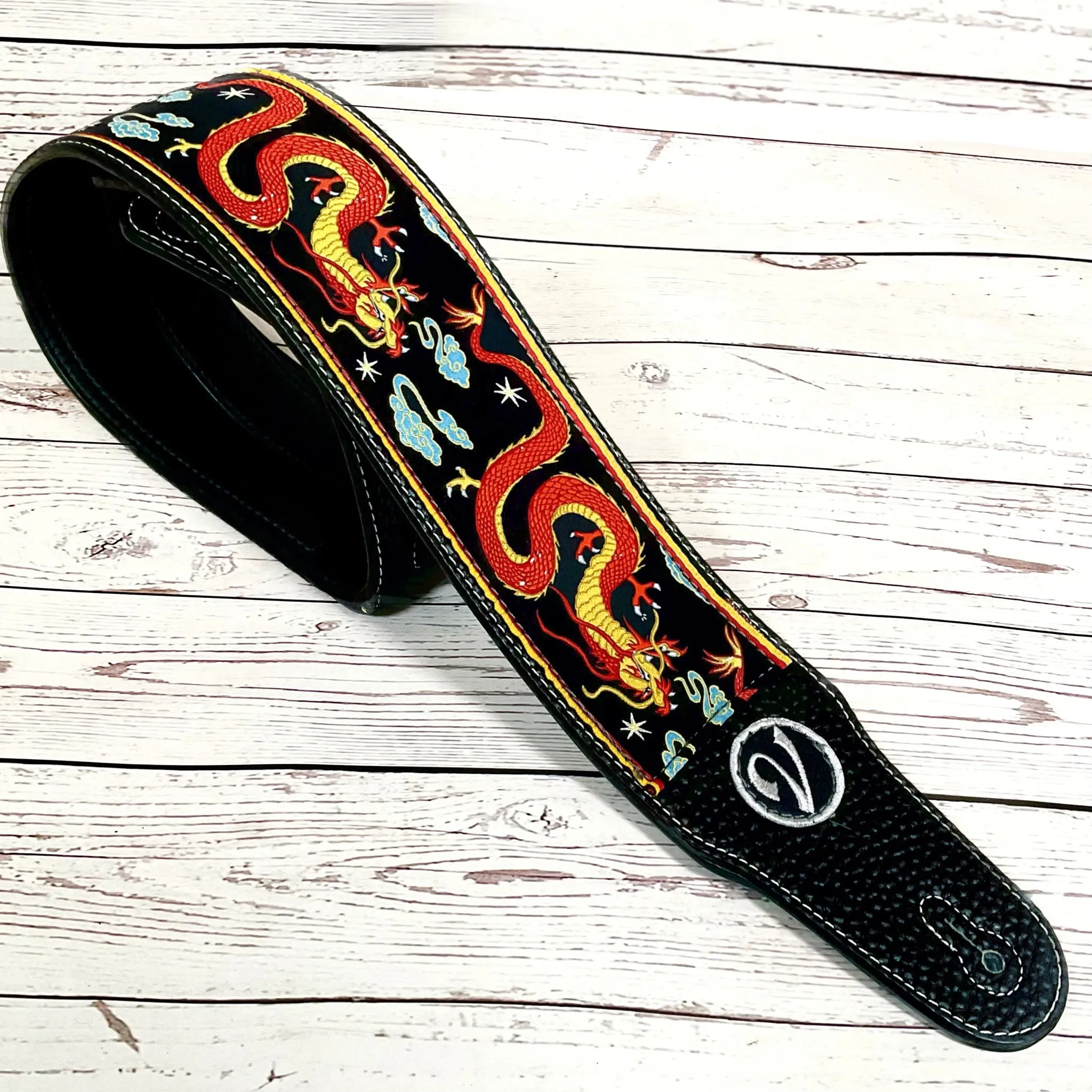 The Jimmy Page Dragon Suit Guitar Strap in Black - Vtar Vegan Guitar Straps