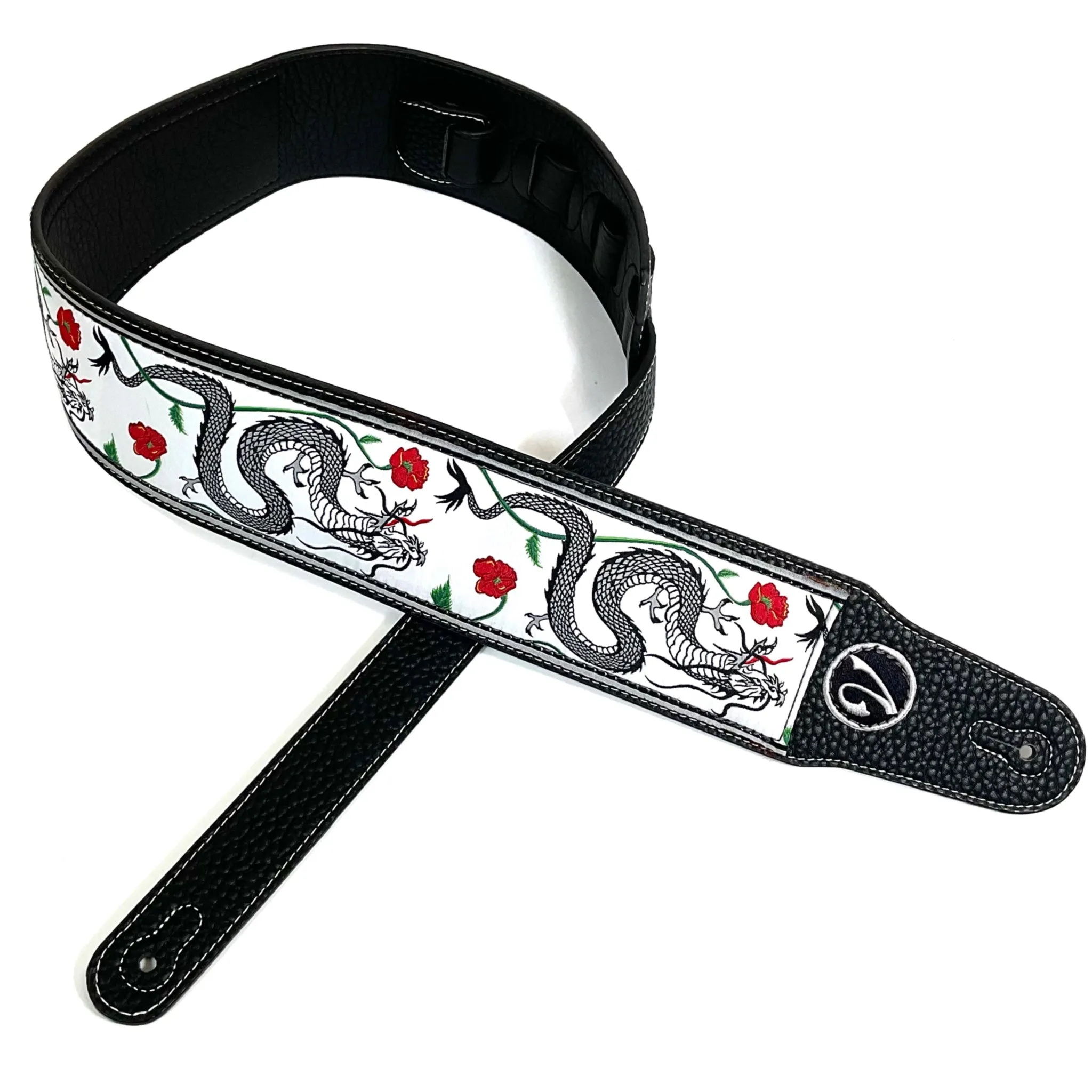 The Jimmy Page Dragon Suit Guitar Strap in White - Vtar Vegan Guitar Straps