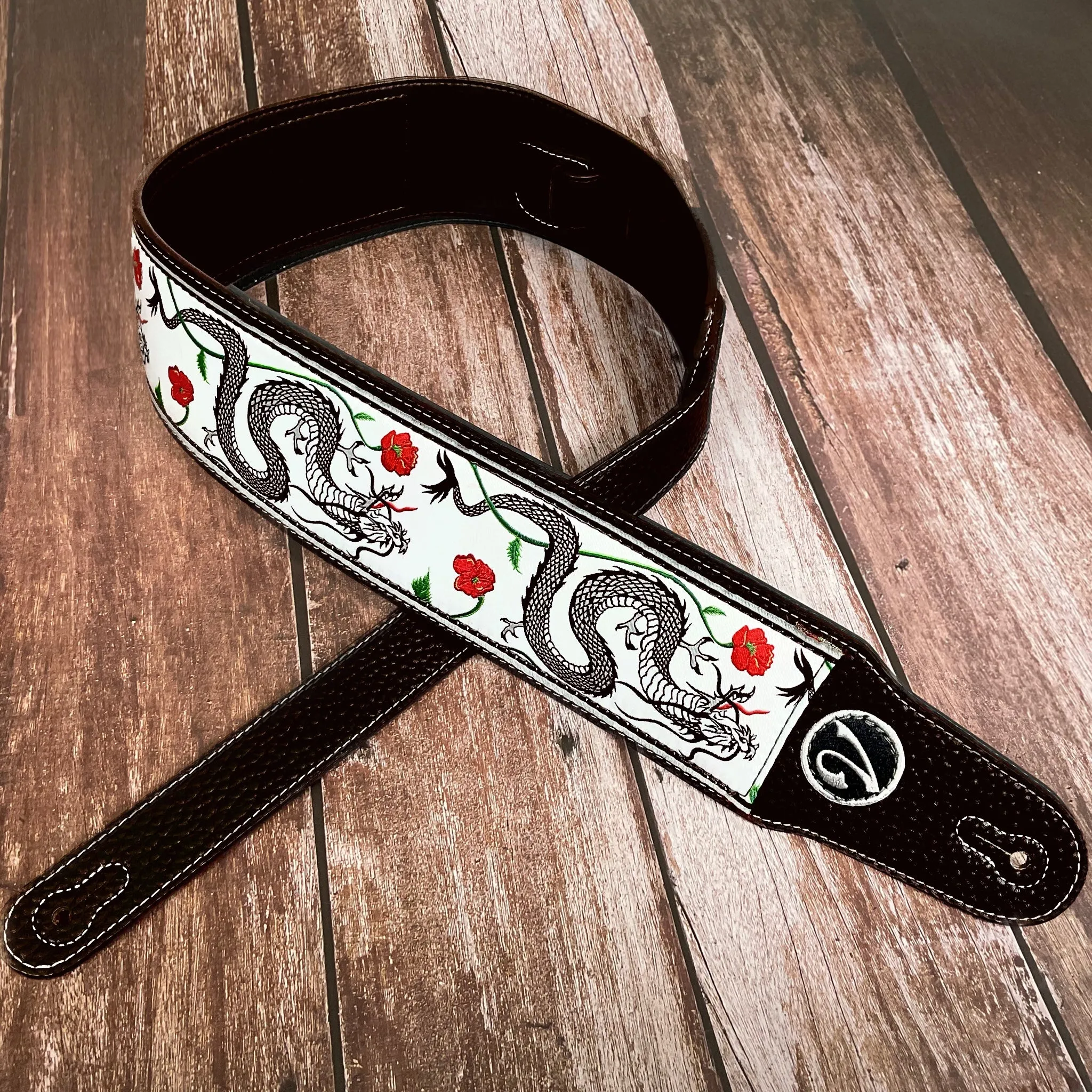 The Jimmy Page Dragon Suit Guitar Strap in White - Vtar Vegan Guitar Straps