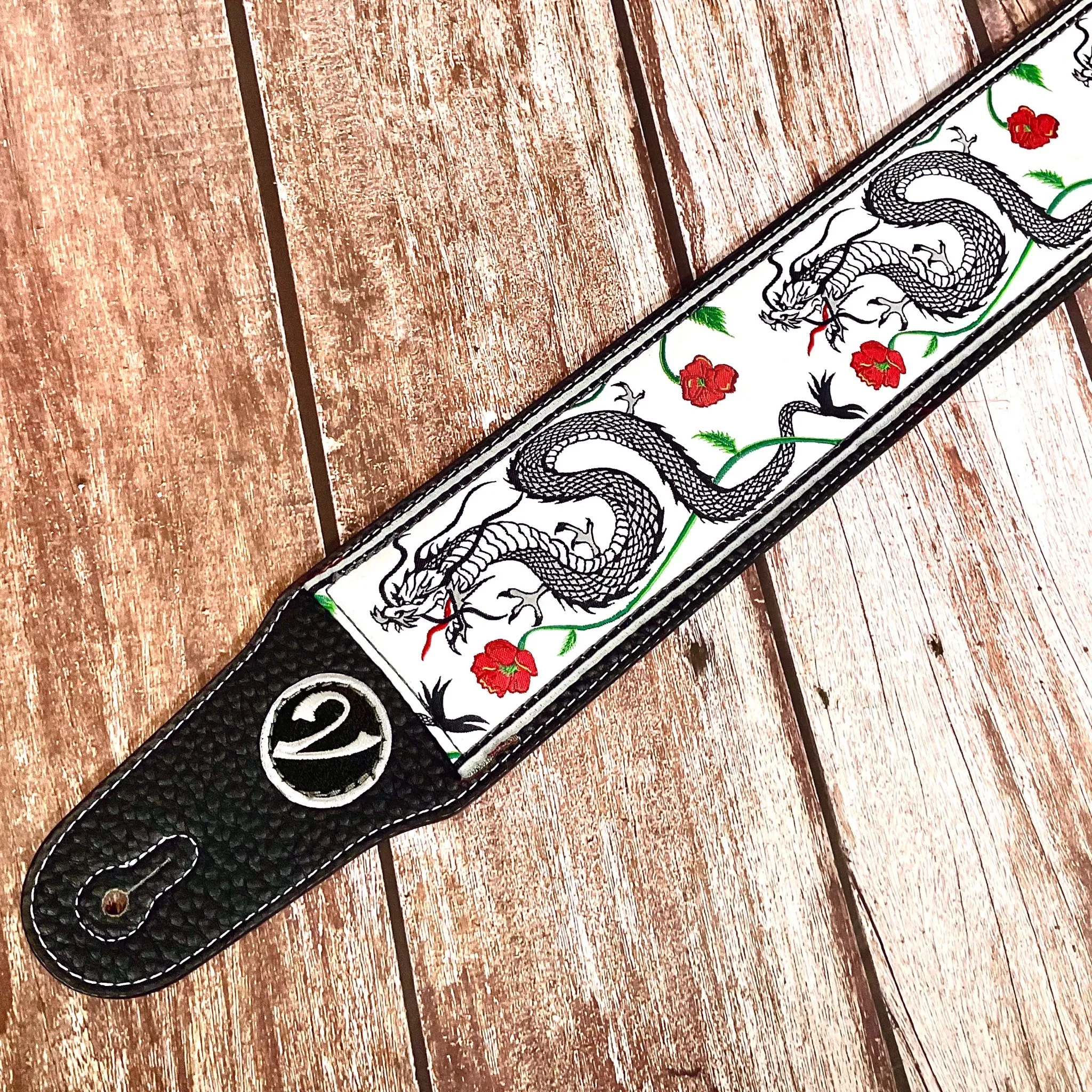 The Jimmy Page Dragon Suit Guitar Strap in White - Vtar Vegan Guitar Straps