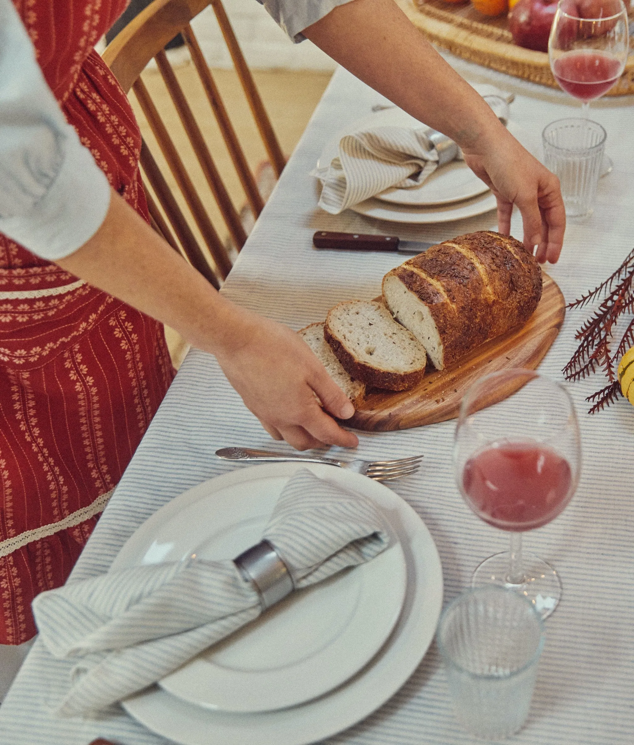 The Opal Tablecloth | Blue Harvest Stripe