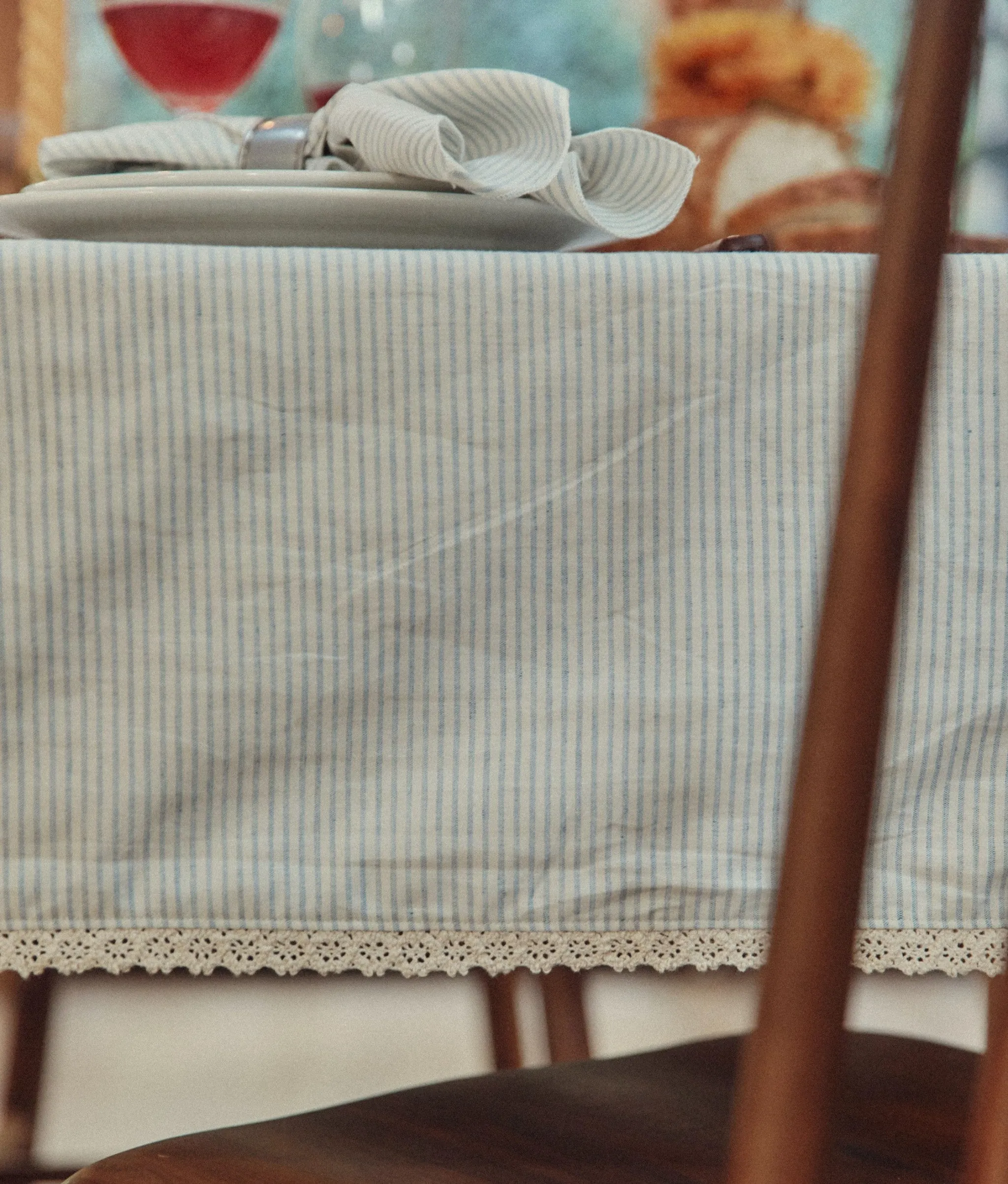 The Opal Tablecloth | Blue Harvest Stripe