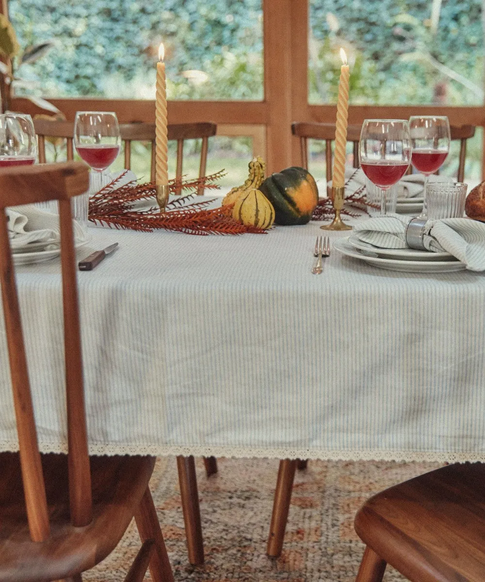 The Opal Tablecloth | Blue Harvest Stripe