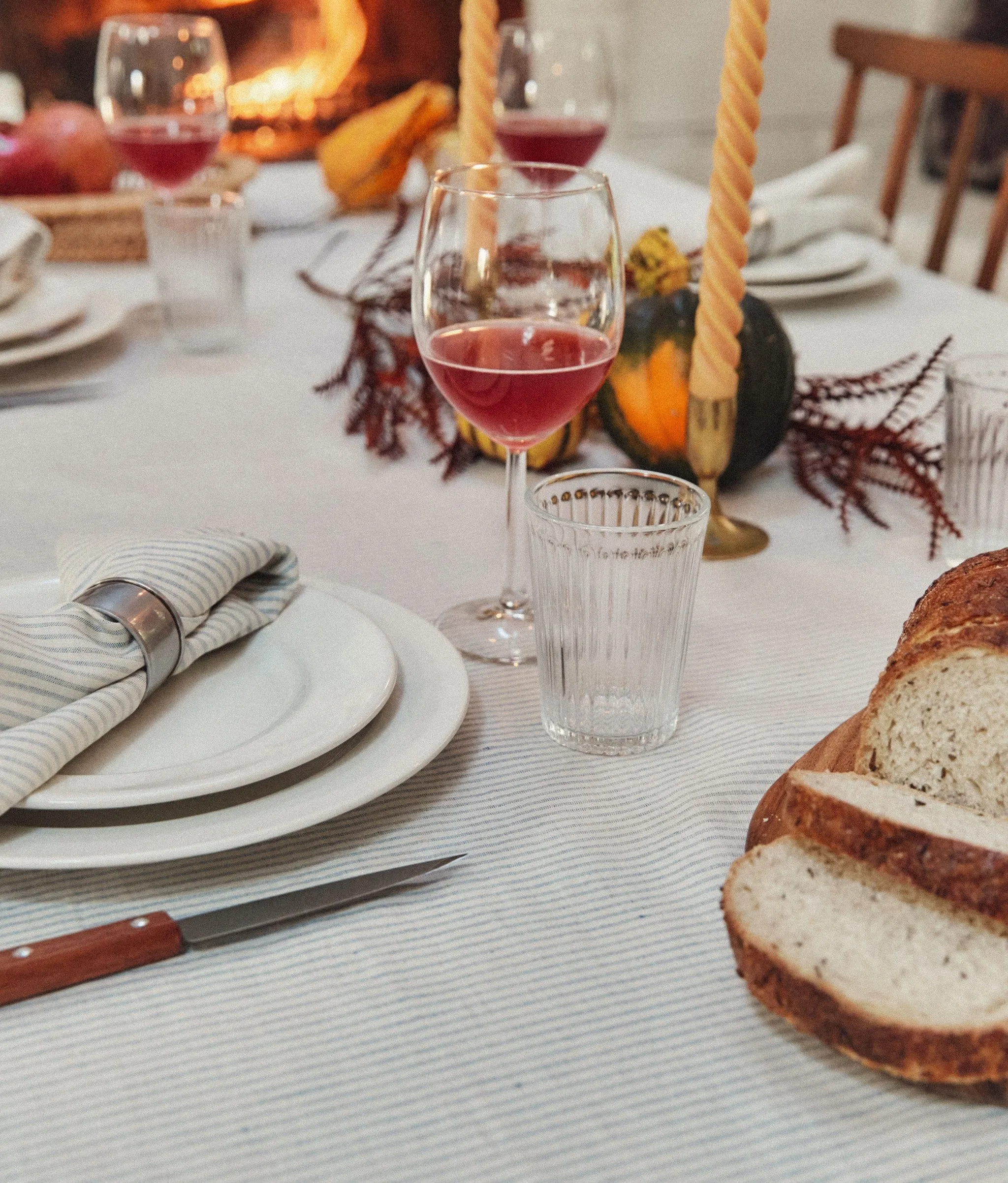 The Opal Tablecloth | Blue Harvest Stripe